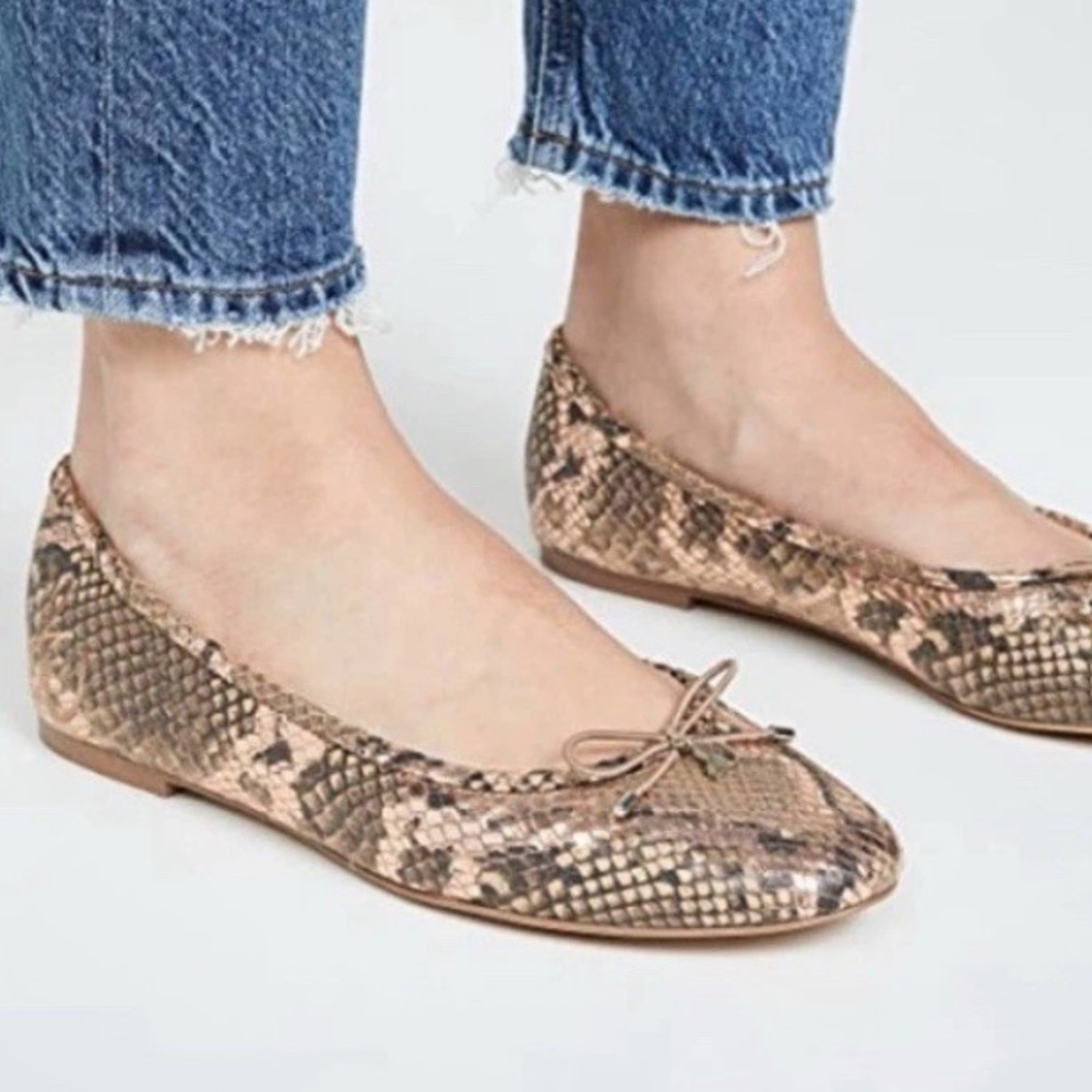 Sam Edelman Snake Print Ballet Flats in Beige Brown